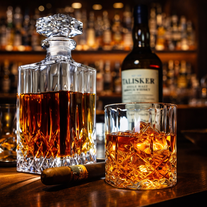 Whiskysett – Flaske og glass